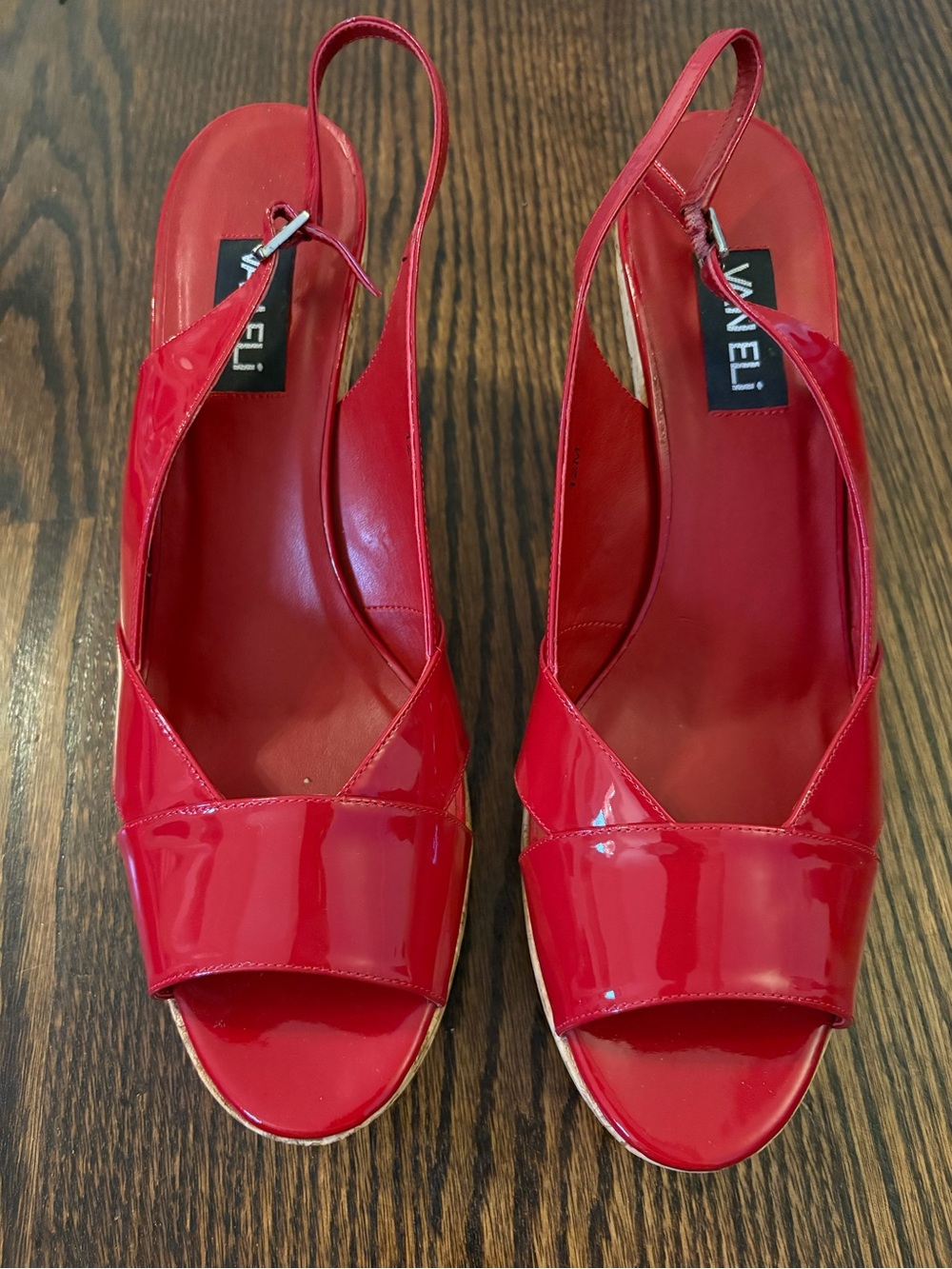 Vaneli Bright Red Patent Slingback Sandals